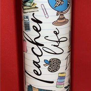 Teacher Life Tumbler with School Supplies Design